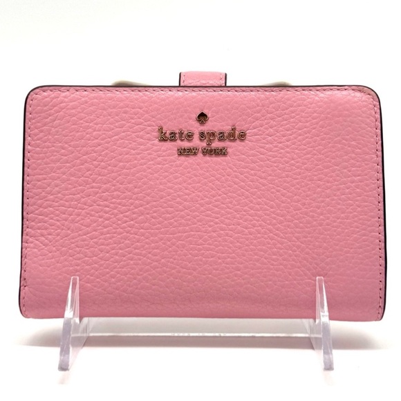 Kate Spade Leila Medium Pebbled Leather Compact Bifold Wallet Pink - Picture 1 of 9